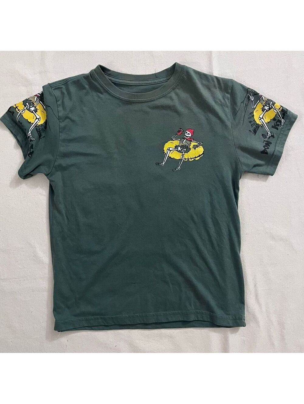 Fresh Laundry Green Graphic T-Shirt with Skeleton Design and 'Don't Kill My Vibe